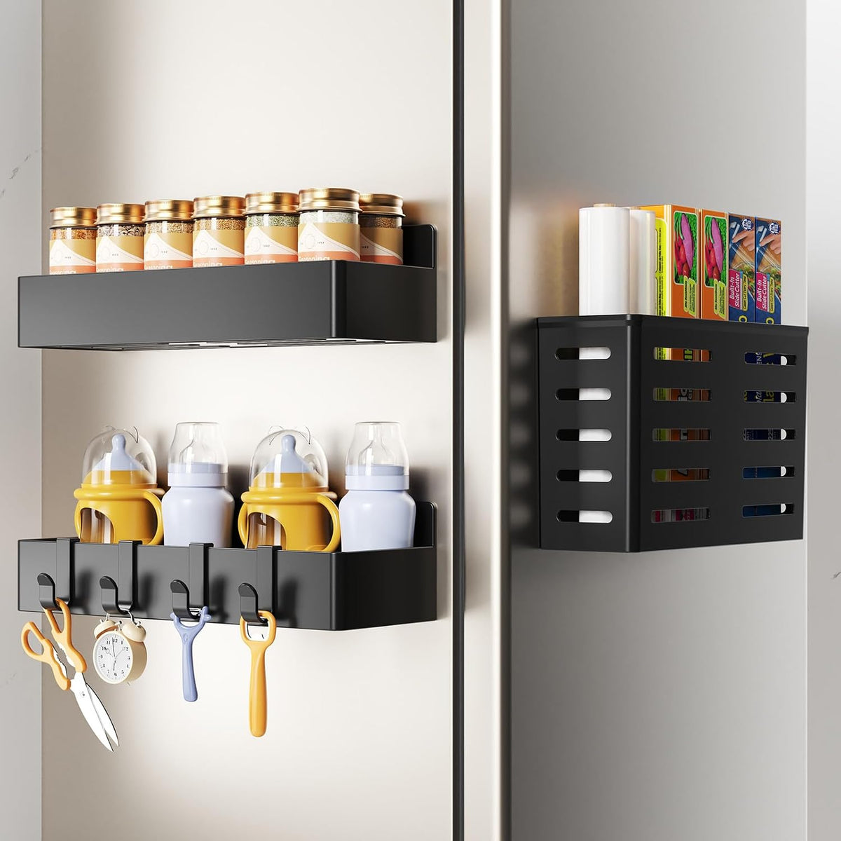 Magnetic Spice Rack for Refrigerator Black, 4 Pack