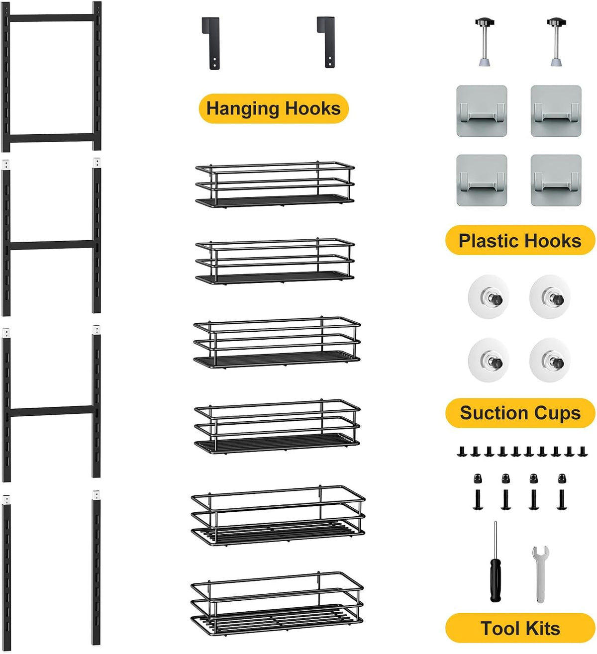 Over the Door Pantry Organizer, Metal Pantry Organizers and Storage, 6-Tier Over the Door Organizer, Pantry Door Organizer for Easy Install, Black