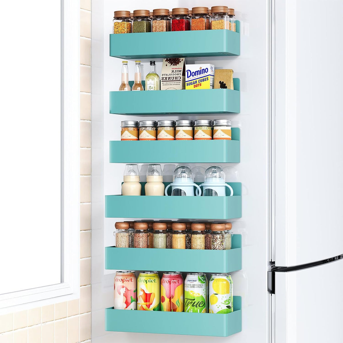 Magnetic Spice Rack for Refrigerator Black, 4 Pack