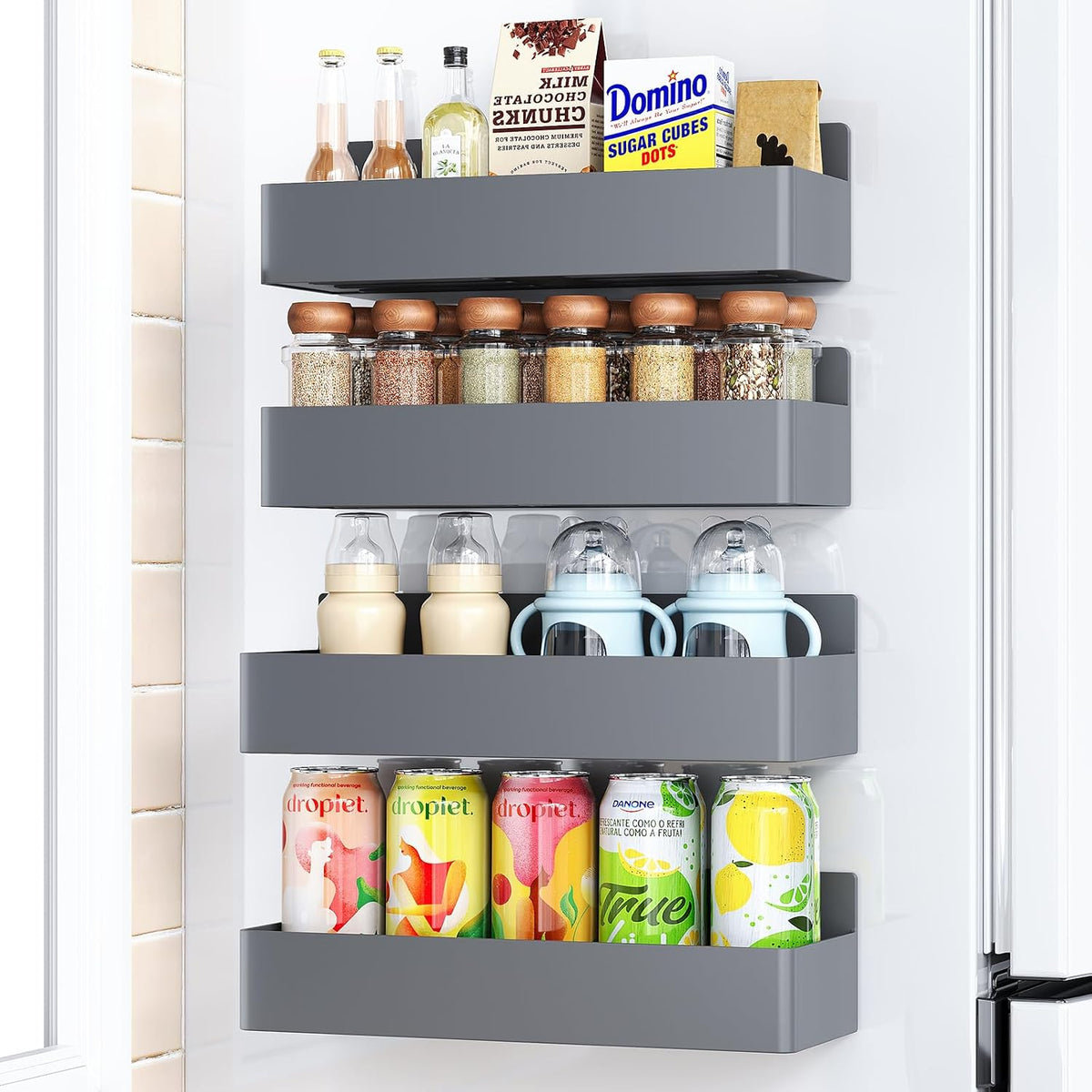 Magnetic Spice Rack for Refrigerator Woodgrain, 4 Pack
