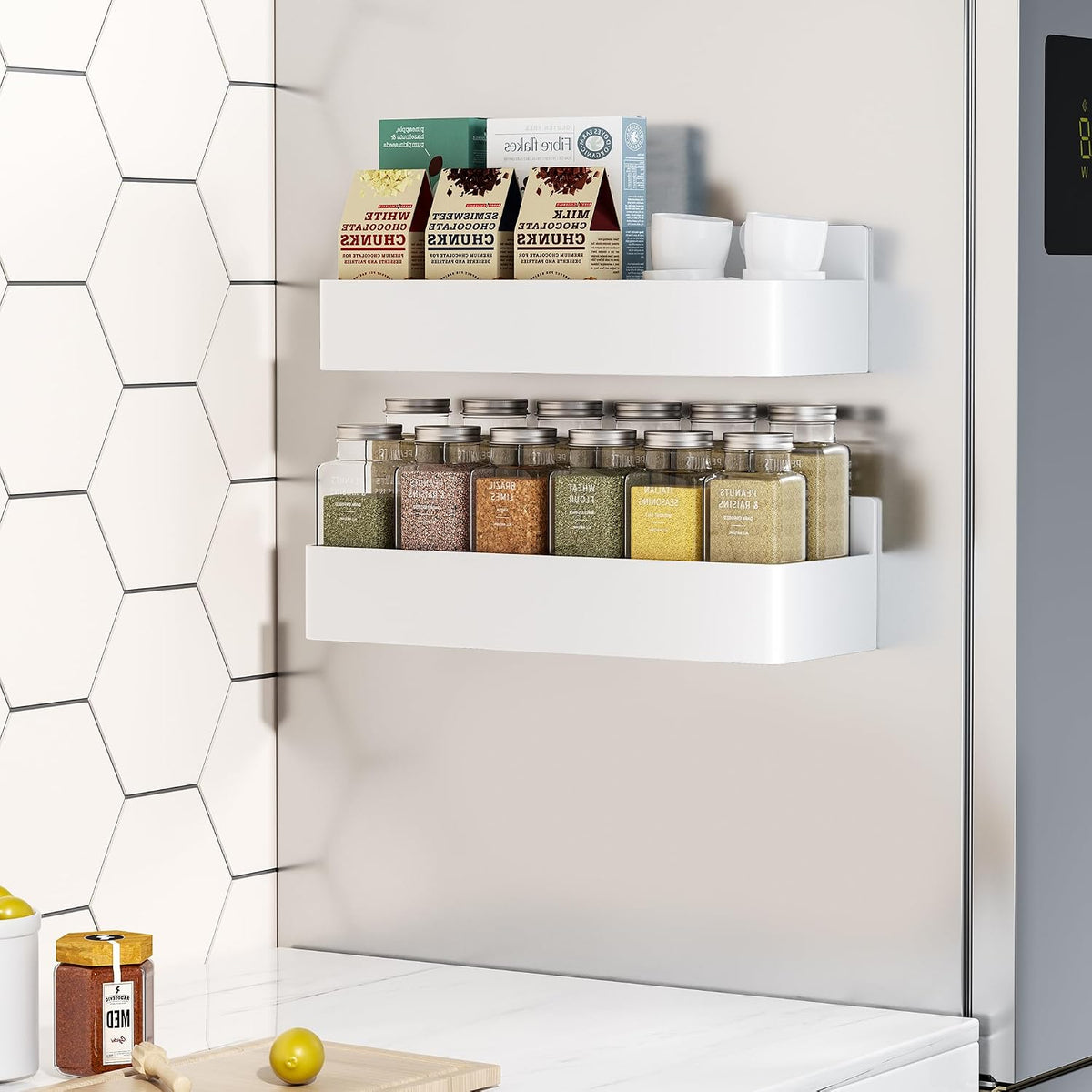 Magnetic Spice Rack for Refrigerator Woodgrain, 4 Pack