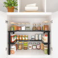 Metal Kitchen Spice Rack, Spice Organizer for Cabinet with Double-Layer Expandable, Seasoning Rack for Countertops, Pantries and Cabinets (Black)