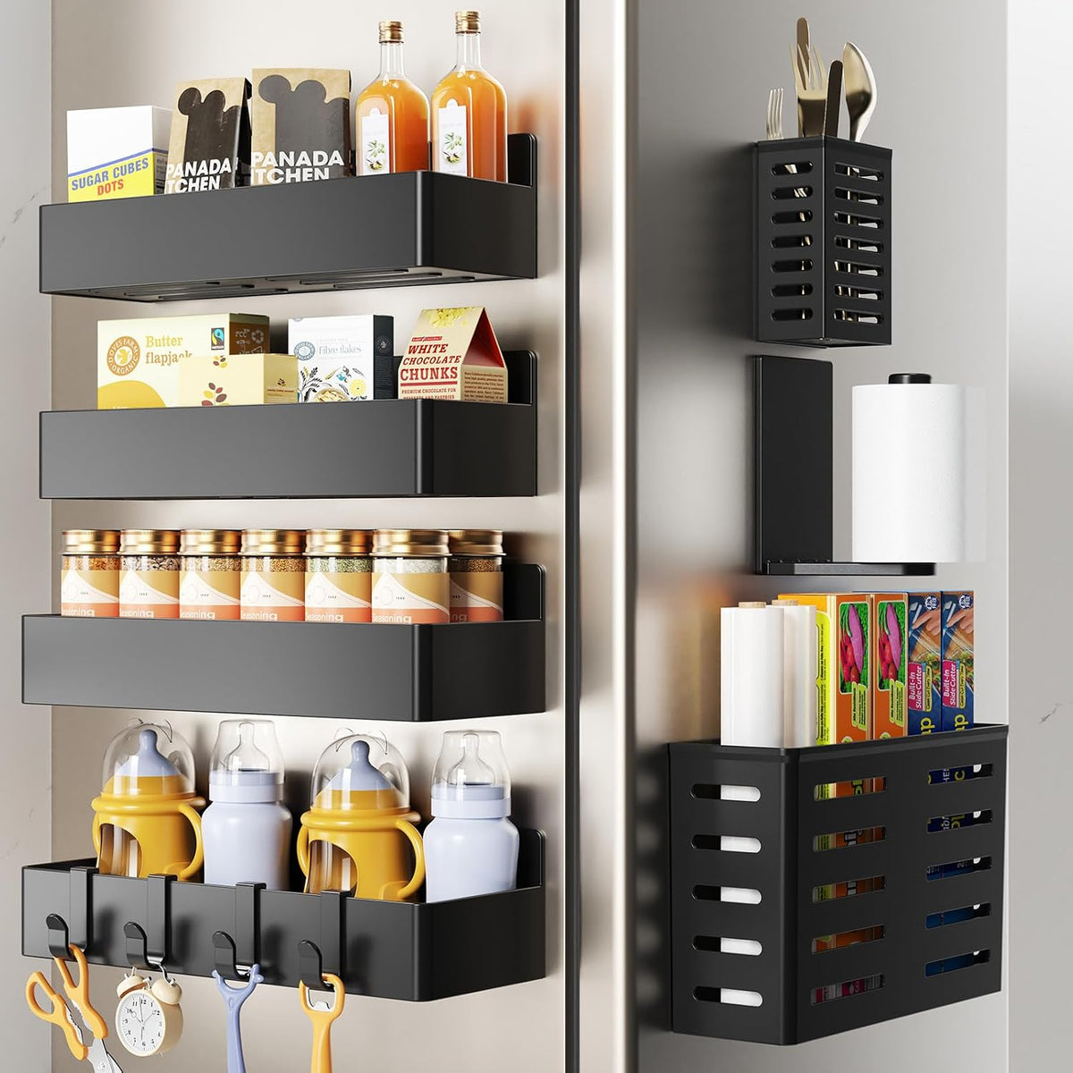 Magnetic Spice Rack for Refrigerator Black, 4 Pack