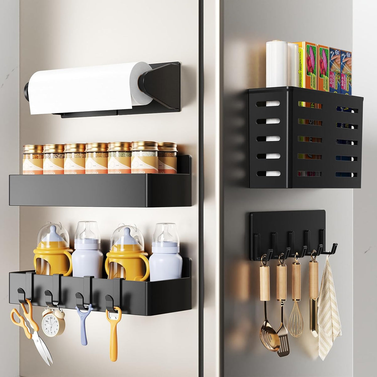 Magnetic Spice Rack for Refrigerator Woodgrain, 4 Pack