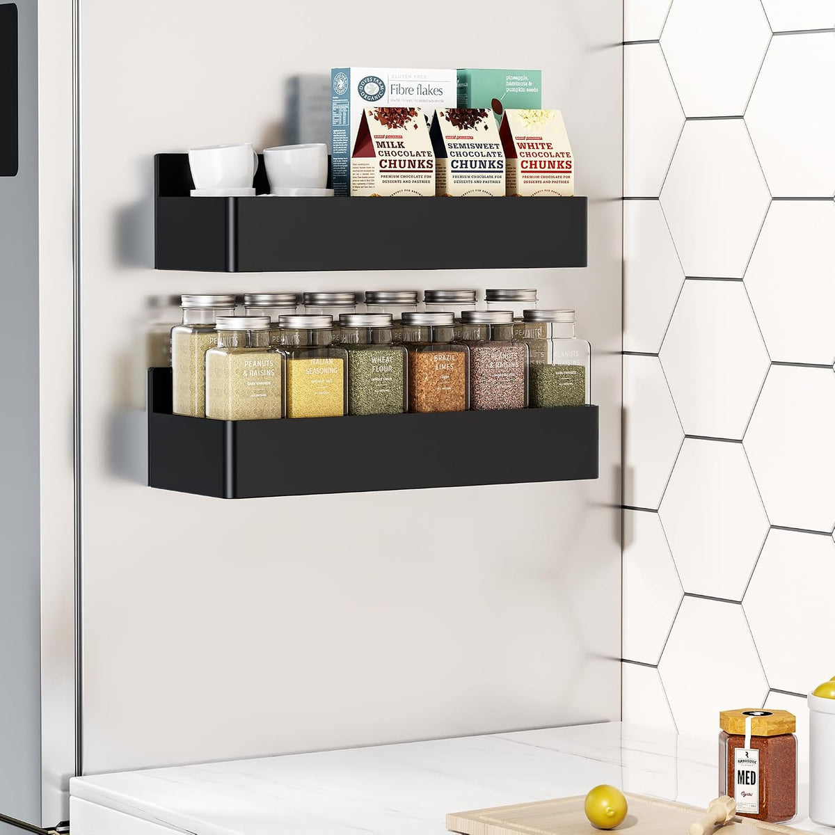 Magnetic Spice Rack for Refrigerator Black, 4 Pack