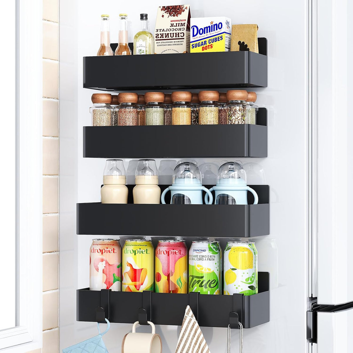 Magnetic Spice Rack for Refrigerator Woodgrain, 4 Pack