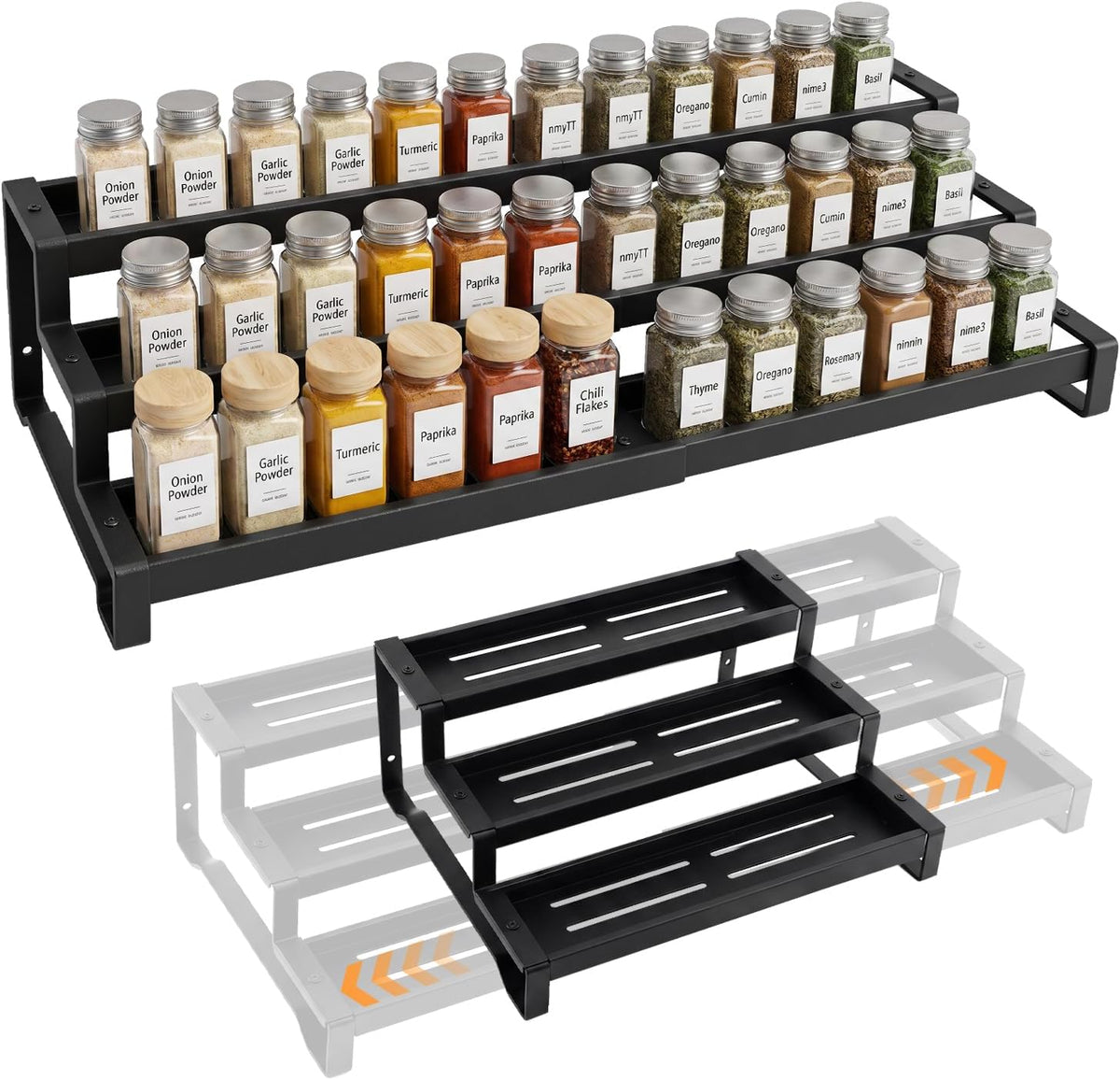 Spice Rack Wall Mount, 4 Pack Pantry Door Organizer & Hanging Storage Baskets Organizer Wall Mount, Large Capacity Metal Spice Shelf for Kitchen Cabinet, Pantry Doors, Bathroom, Shower, Home Decor