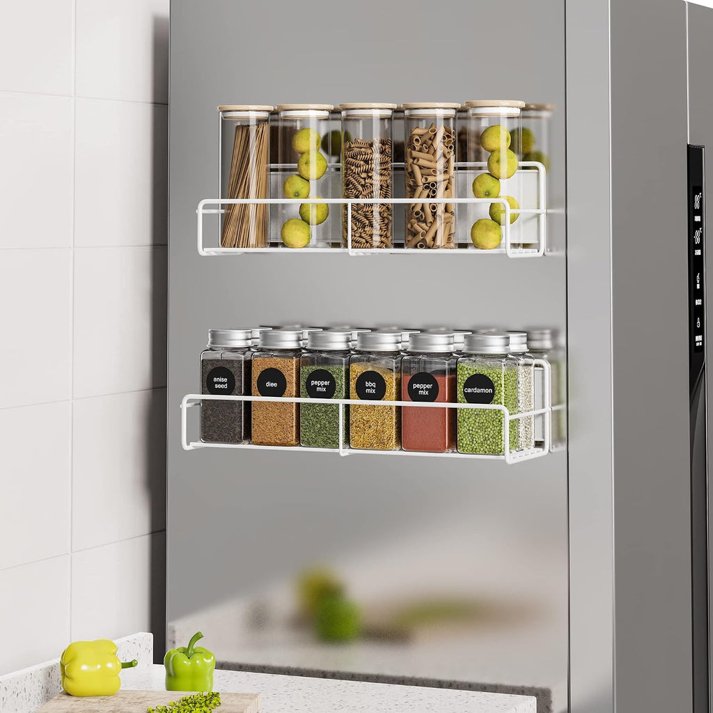 4 Pack Magnetic Spice Rack for Refrigerator, Magnetic Shelf Fridge Organizer for Kitchen Storage, Black