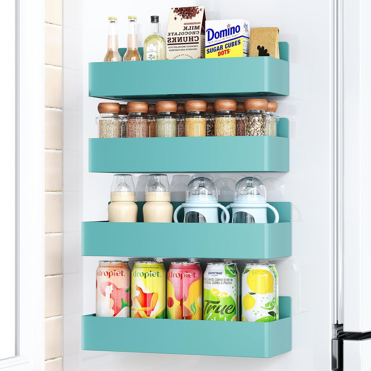 Magnetic Spice Rack for Refrigerator Black, 4 Pack