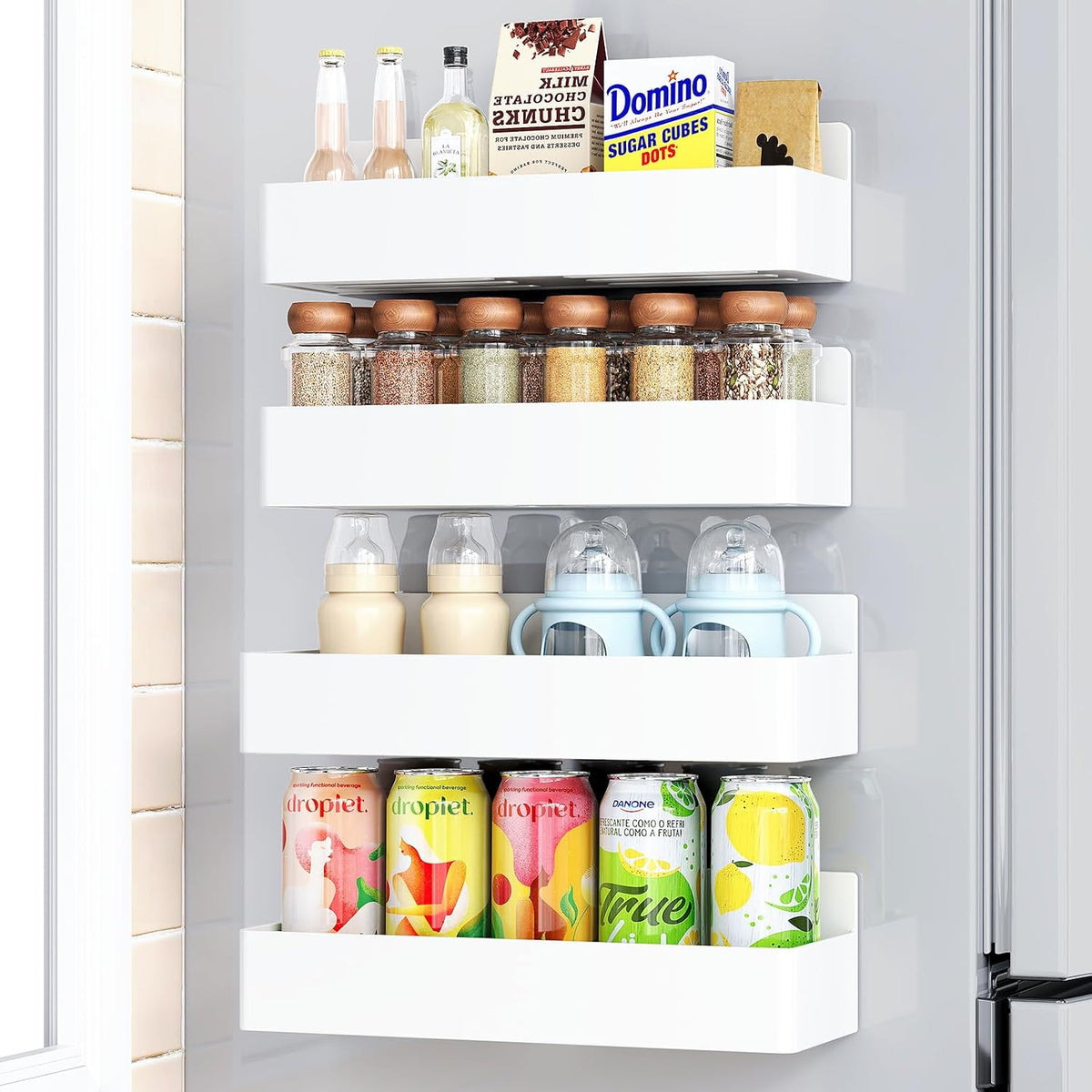Magnetic Spice Rack for Refrigerator Woodgrain, 4 Pack