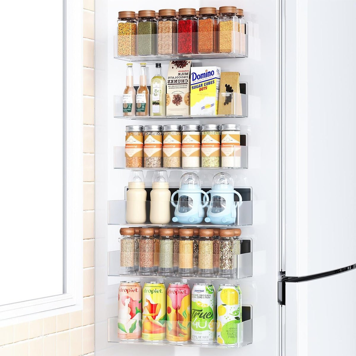 Magnetic Spice Rack for Refrigerator Woodgrain, 4 Pack