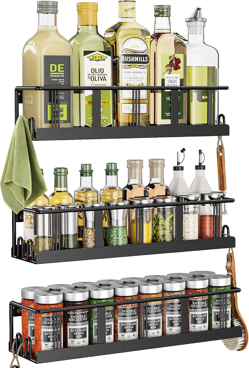 Bunoxea Spice Rack Wall Mounted 3 Pack,RV Spice Rack,Black