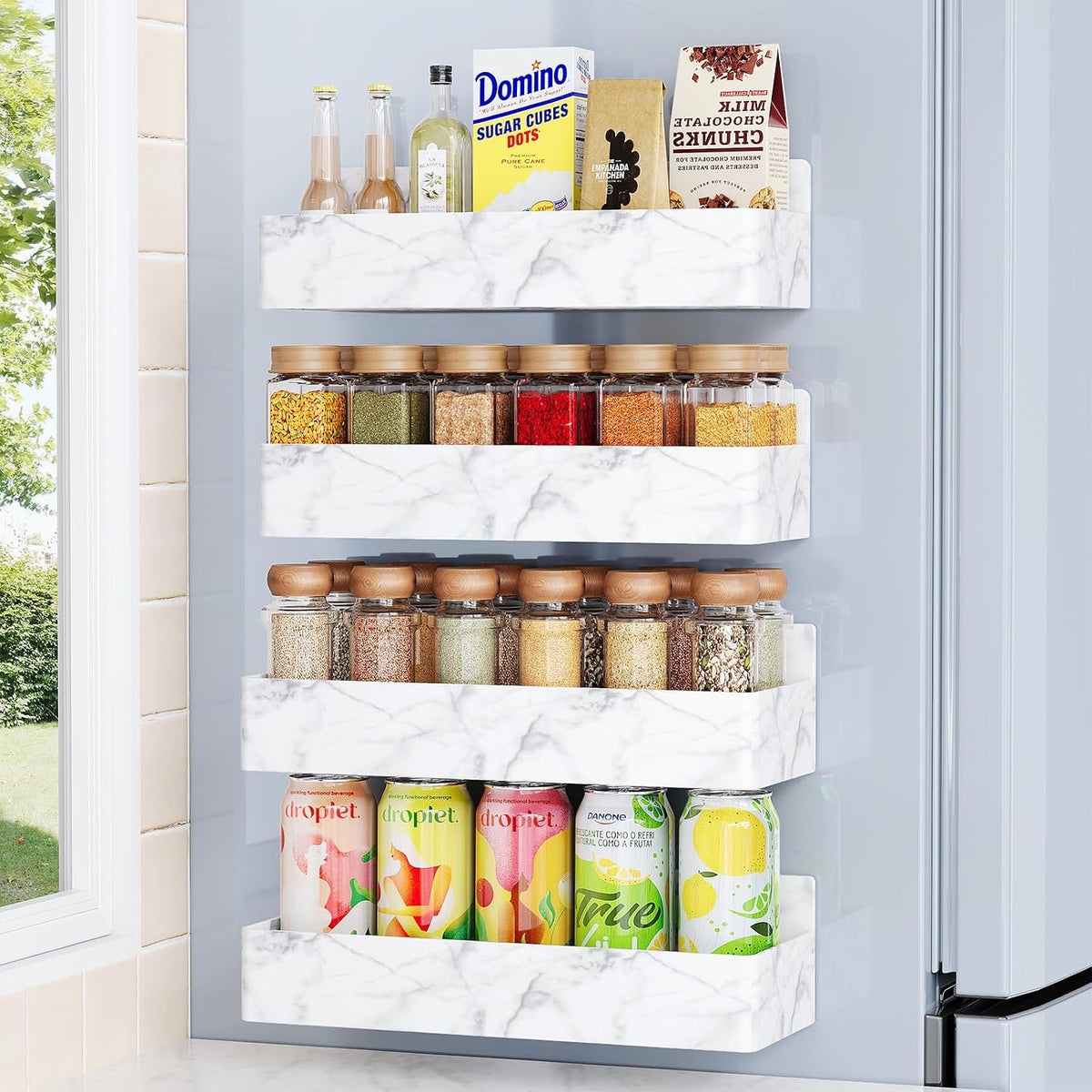 Magnetic Spice Rack for Refrigerator Black, 4 Pack