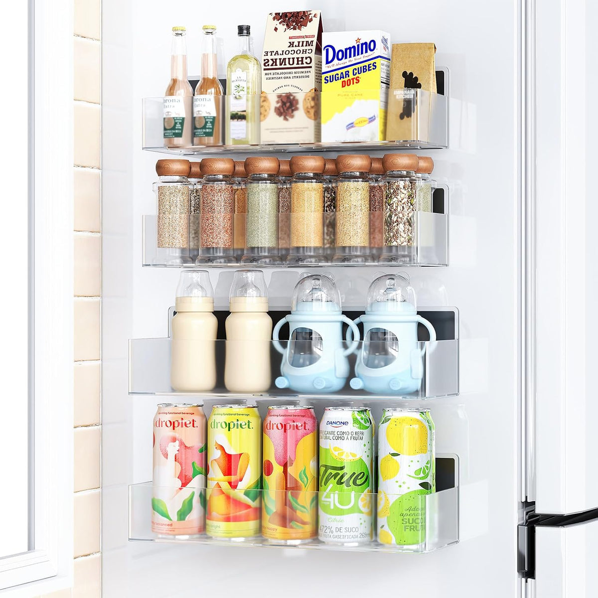 Magnetic Spice Rack for Refrigerator Black, 4 Pack
