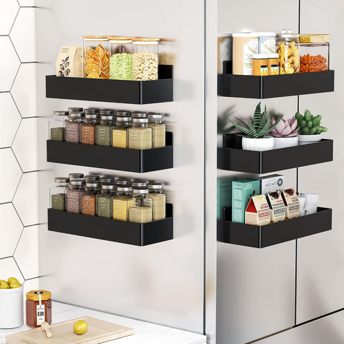 Magnetic Spice Rack for Refrigerator Black, 4 Pack