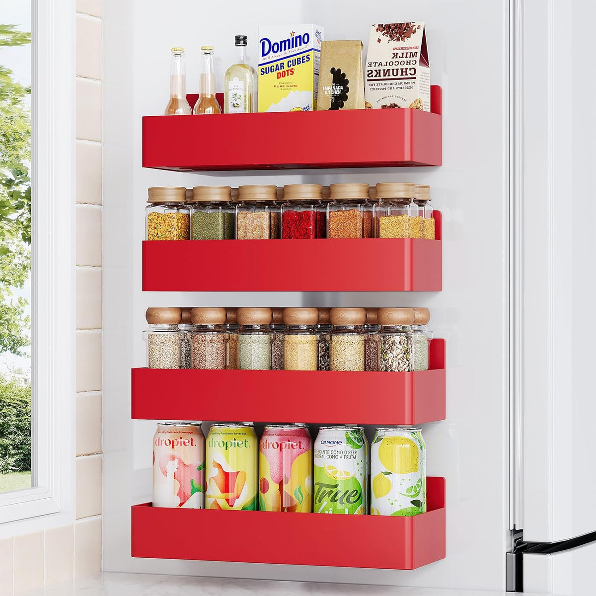 Magnetic Spice Rack for Refrigerator Woodgrain, 4 Pack