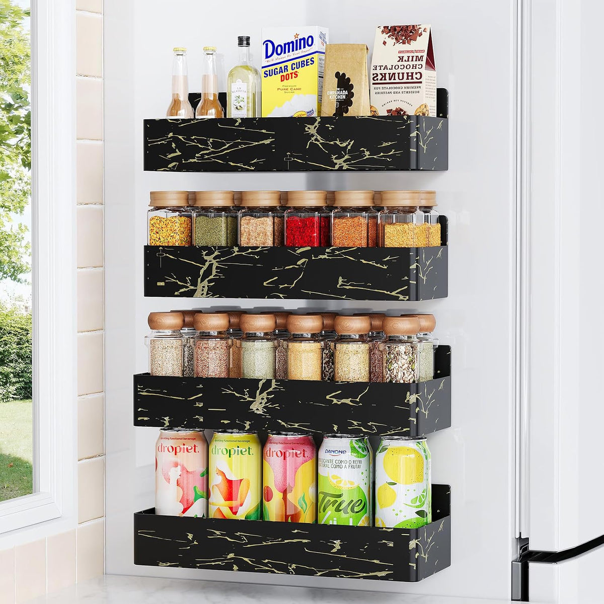Magnetic Spice Rack for Refrigerator Black, 4 Pack