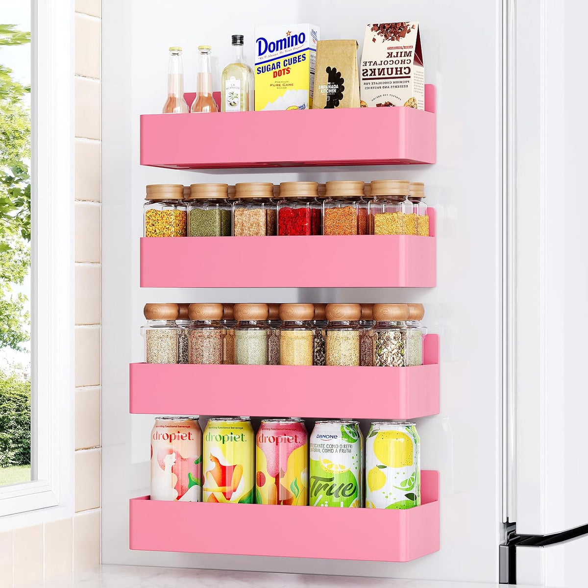 Magnetic Spice Rack for Refrigerator Black, 4 Pack