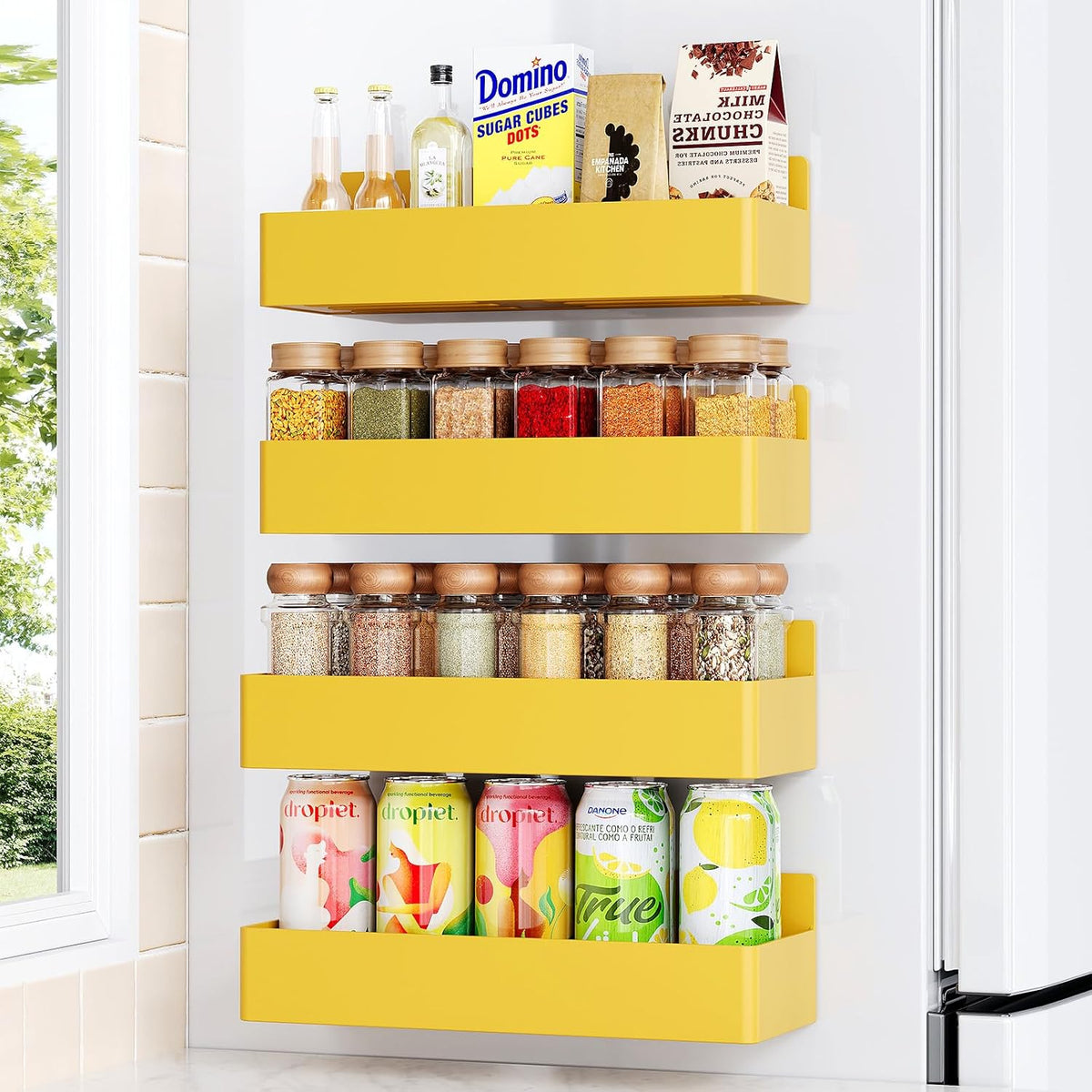 Magnetic Spice Rack for Refrigerator Woodgrain, 4 Pack