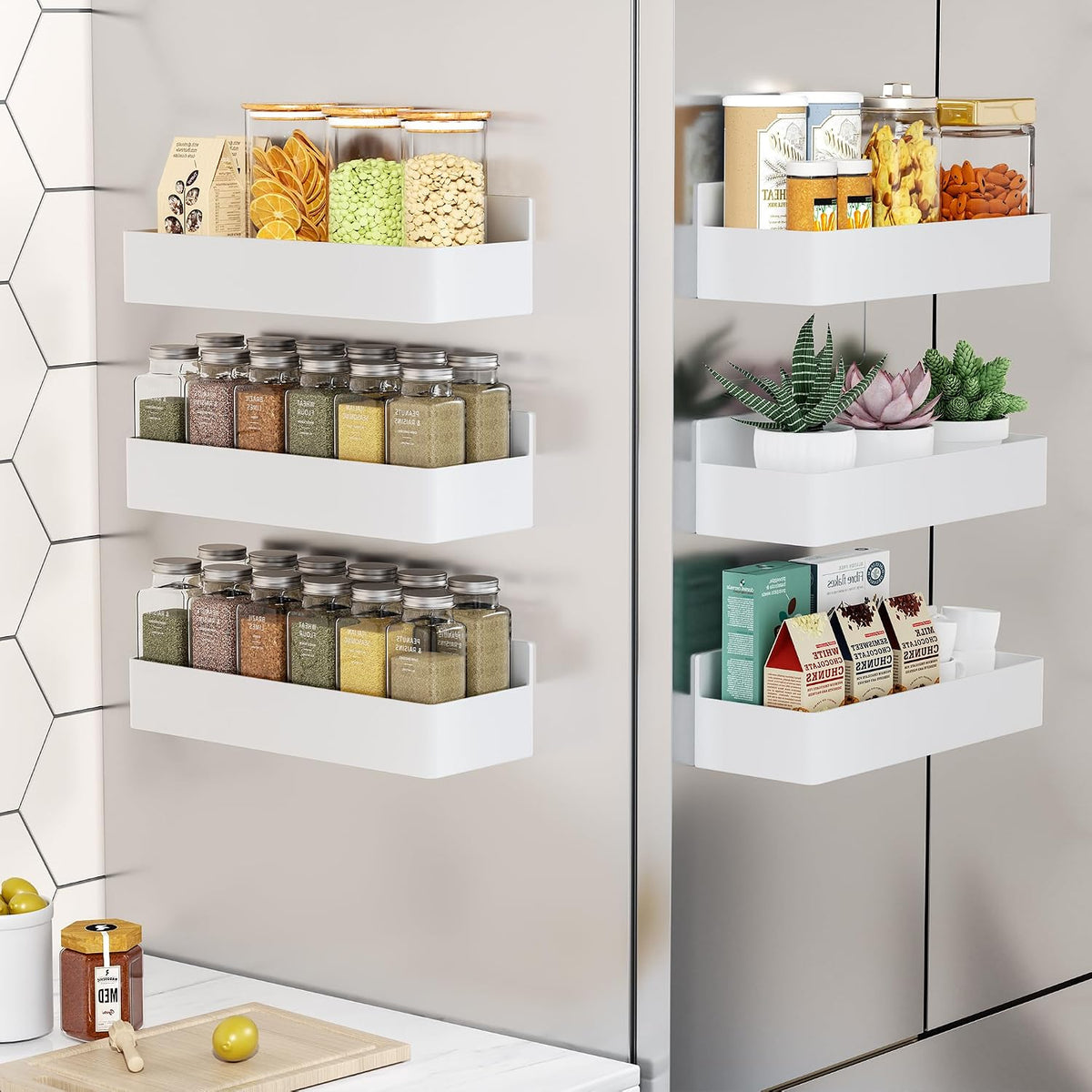 Magnetic Spice Rack for Refrigerator Woodgrain, 4 Pack