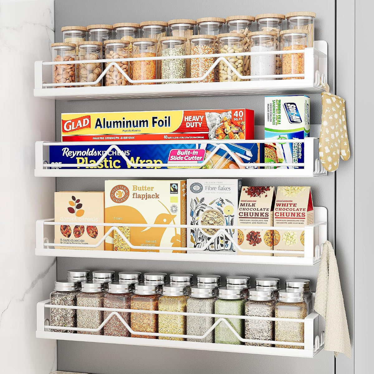 4 Pack Magnetic Spice Rack for Refrigerator, Magnetic Shelf Fridge Organizer for Kitchen Storage, Black